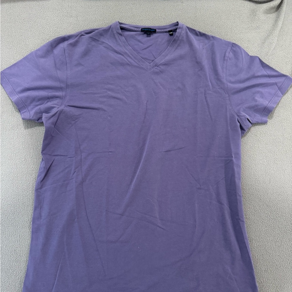 Patrick Assaraf Purple Peruvian Pima Cotton SS V-Neck Men's Shirt - Large